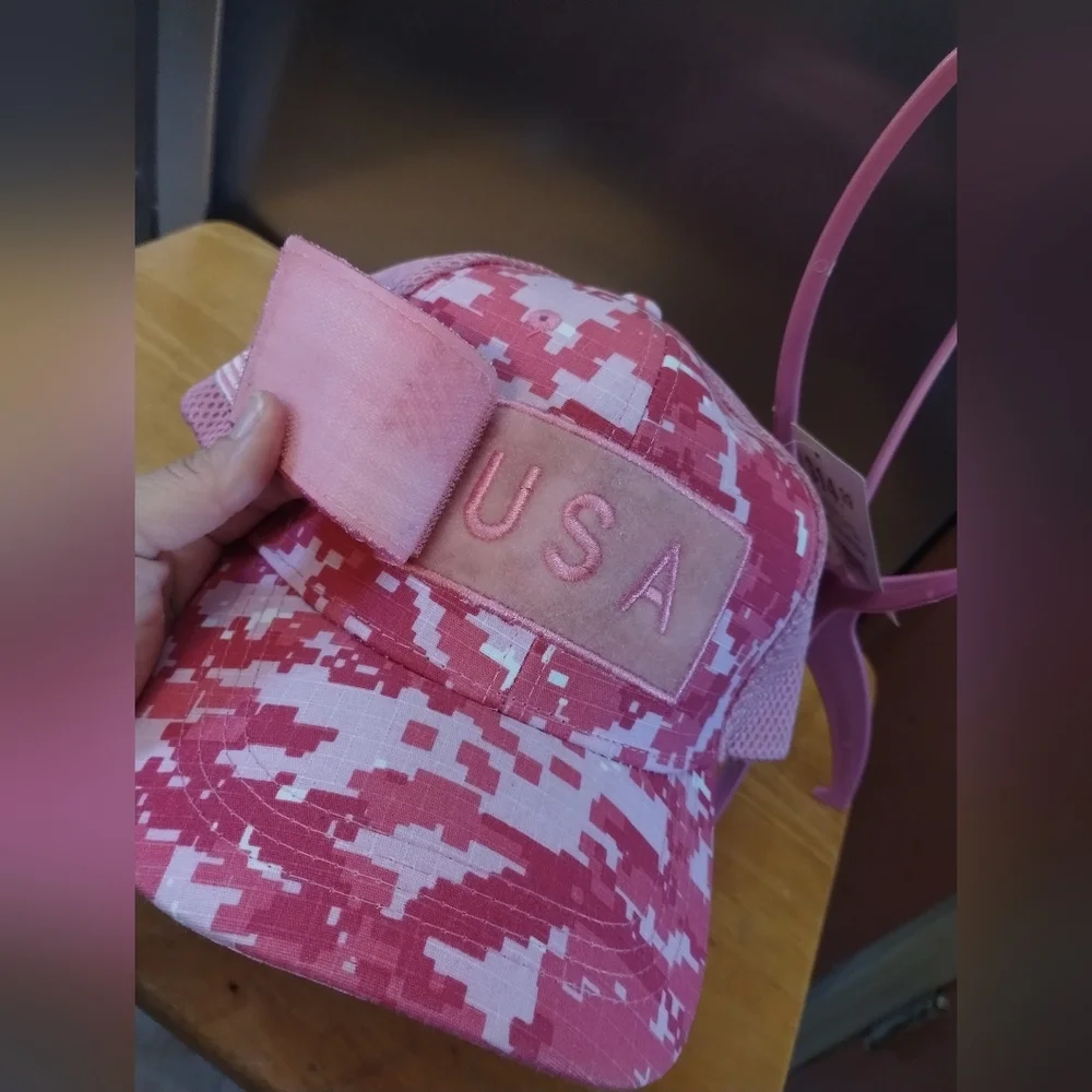 Pink Camo USA Baseball Cap 🇺🇸 Mesh Trucker Hat Adjustable NWT - Picture 4 of 4